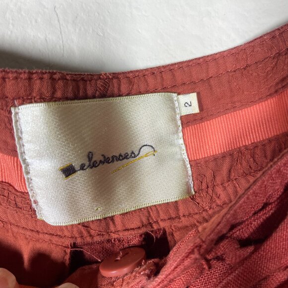 Anthropologie Elevenses Women's 2 Linen Pant Wide Flare Leg Burnt Orange Boho! - Picture 5 of 7